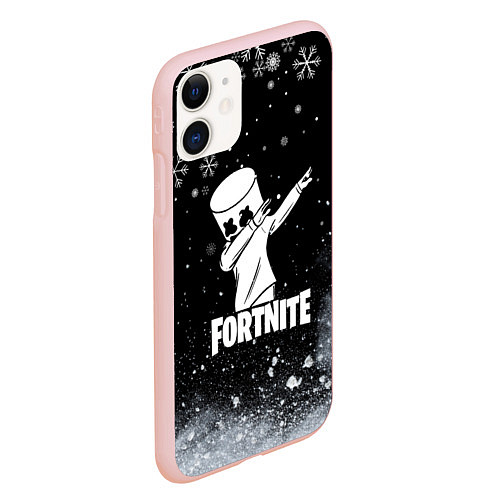 Чехол iPhone 11 матовый НОВОГОДНИЙ FORTNITE MARSHMELLO / 3D-Светло-розовый – фото 2