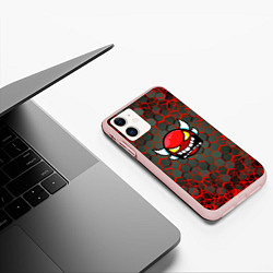 Чехол iPhone 11 матовый Geometry Dash красные соты, цвет: 3D-светло-розовый — фото 2