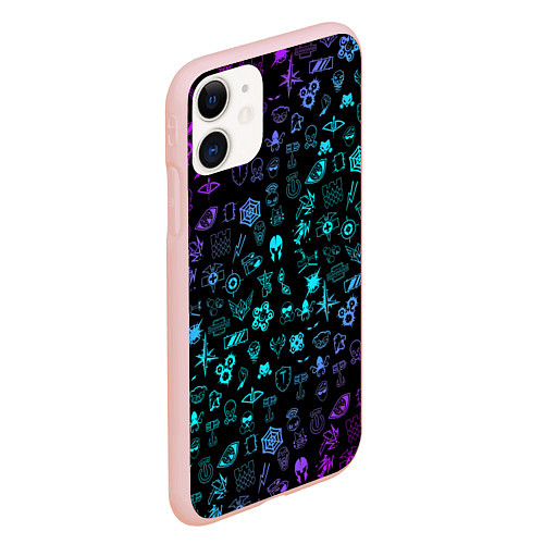 Чехол iPhone 11 матовый RAINBOW SIX SIEGE NEON PATTERN SYMBOL / 3D-Светло-розовый – фото 2