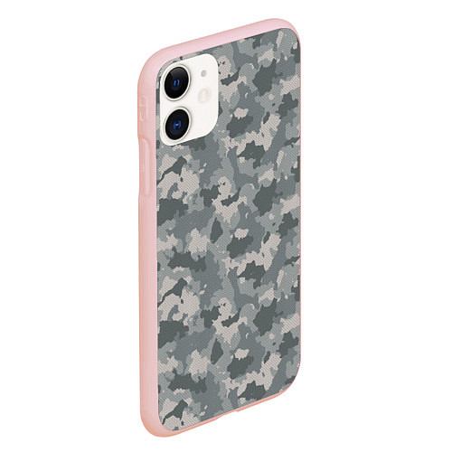 Чехол iPhone 11 матовый Серый Камуфляж городской / 3D-Светло-розовый – фото 2