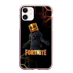 Чехол iPhone 11 матовый Marshmello Fortnite 3, цвет: 3D-светло-розовый
