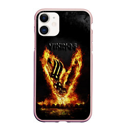 Чехол iPhone 11 матовый Викинги Огонь, цвет: 3D-светло-розовый