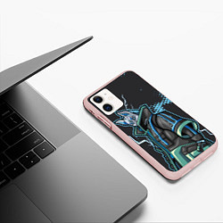 Чехол iPhone 11 матовый Фортнайт Китсунэ в синем, цвет: 3D-светло-розовый — фото 2