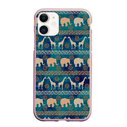 Чехол iPhone 11 матовый Жирафы и слоны, цвет: 3D-светло-розовый