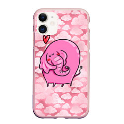 Чехол iPhone 11 матовый Розовый влюбленный слон, цвет: 3D-светло-розовый