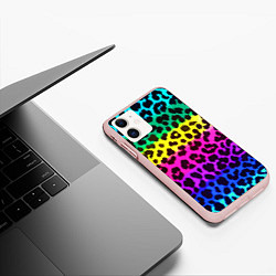 Чехол iPhone 11 матовый Leopard Pattern Neon, цвет: 3D-светло-розовый — фото 2