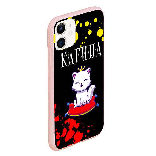 Чехол iPhone 11 матовый Карина - КОШКА - Краска / 3D-Светло-розовый – фото 2