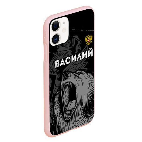Чехол iPhone 11 матовый Василий Россия Медведь / 3D-Светло-розовый – фото 2