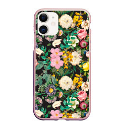 Чехол iPhone 11 матовый Паттерн из летних цветов Summer Flowers Pattern, цвет: 3D-светло-розовый