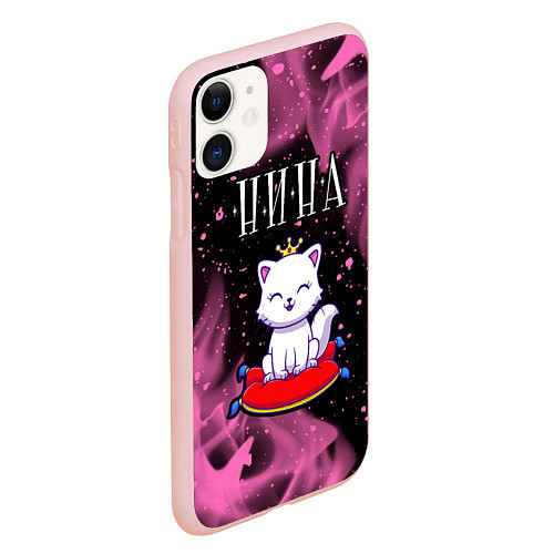 Чехол iPhone 11 матовый Нина КОШКА Пламя / 3D-Светло-розовый – фото 2
