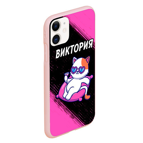 Чехол iPhone 11 матовый Виктория КОШЕЧКА Краски / 3D-Светло-розовый – фото 2