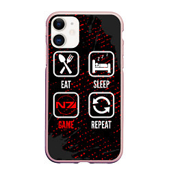 Чехол iPhone 11 матовый Eat, Sleep, Mass Effect, Repeat, цвет: 3D-светло-розовый