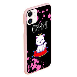 Чехол iPhone 11 матовый Софья - КОШКА - Брызги, цвет: 3D-светло-розовый — фото 2