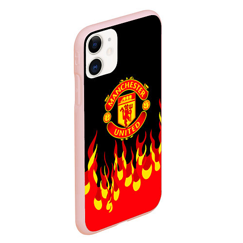 Чехол iPhone 11 матовый Манчестер юнайтед огонь / 3D-Светло-розовый – фото 2