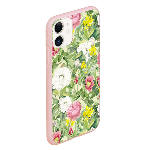 Чехол iPhone 11 матовый Цветы Белые и Розовые Пионы / 3D-Светло-розовый – фото 2