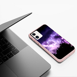 Чехол iPhone 11 матовый Purple Lightning, цвет: 3D-светло-розовый — фото 2