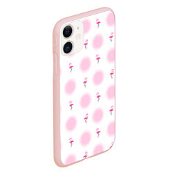 Чехол iPhone 11 матовый Фламинго и круги на белом фоне, цвет: 3D-светло-розовый — фото 2
