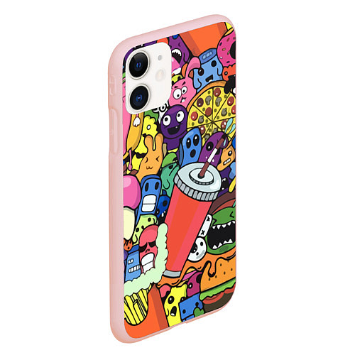 Чехол iPhone 11 матовый Fast food pattern Pop art Fashion trend / 3D-Светло-розовый – фото 2
