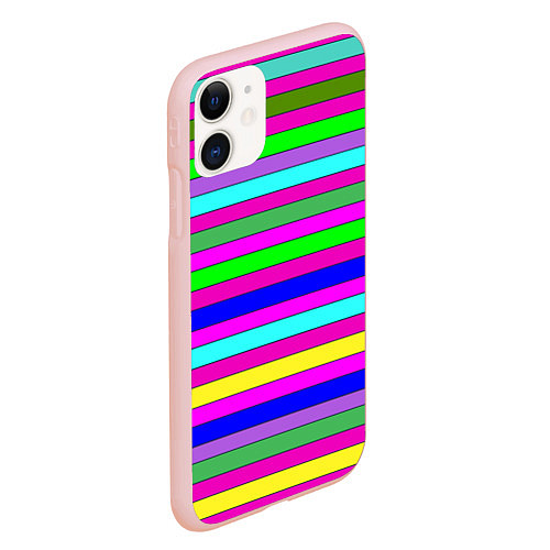 Чехол iPhone 11 матовый Multicolored neon bright stripes / 3D-Светло-розовый – фото 2