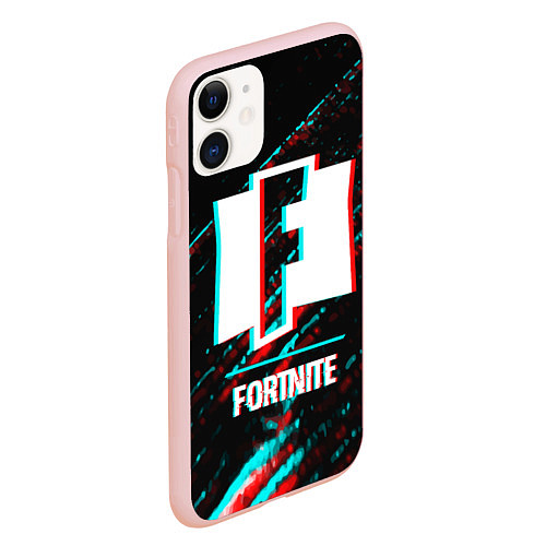 Чехол iPhone 11 матовый Fortnite в стиле Glitch Баги Графики на темном фон / 3D-Светло-розовый – фото 2