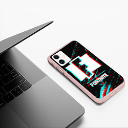 Чехол iPhone 11 матовый Fortnite в стиле Glitch Баги Графики на темном фон, цвет: 3D-светло-розовый — фото 2