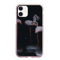Чехол iPhone 11 матовый Фламинго - вода, цвет: 3D-светло-розовый