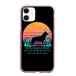 Чехол iPhone 11 матовый Ретро Волк, цвет: 3D-светло-розовый