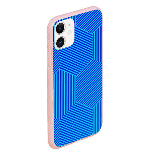 Чехол iPhone 11 матовый Blue geometry линии / 3D-Светло-розовый – фото 2