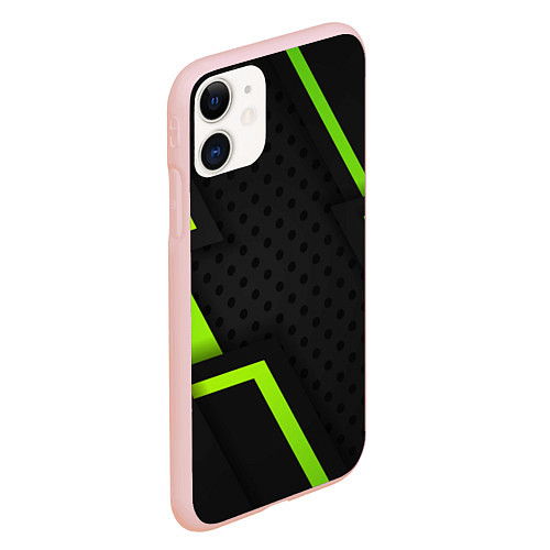 Чехол iPhone 11 матовый BLACK GREEN GEOMETRY / 3D-Светло-розовый – фото 2