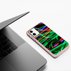 Чехол iPhone 11 матовый Абстрактное множество цветных линий, цвет: 3D-светло-розовый — фото 2