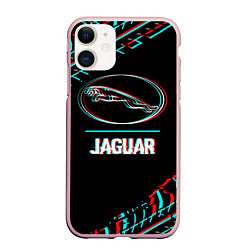 Чехол iPhone 11 матовый Значок Jaguar в стиле glitch на темном фоне, цвет: 3D-светло-розовый