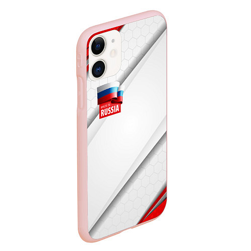 Чехол iPhone 11 матовый Red & white флаг России / 3D-Светло-розовый – фото 2