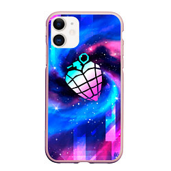 Чехол iPhone 11 матовый Green Day неоновый космос, цвет: 3D-светло-розовый