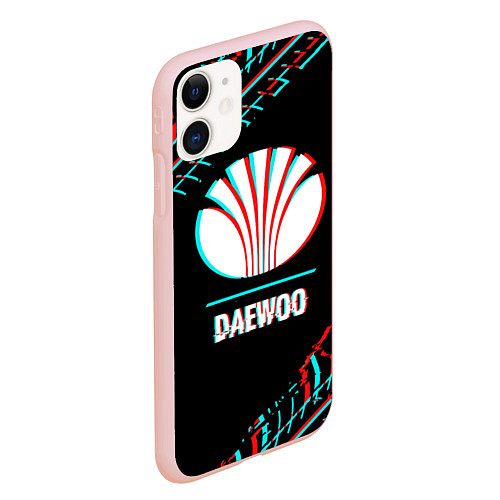 Чехол iPhone 11 матовый Значок Daewoo в стиле glitch на темном фоне / 3D-Светло-розовый – фото 2