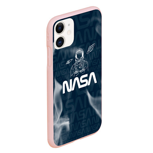 Чехол iPhone 11 матовый Nasa - космонавт - паттерн / 3D-Светло-розовый – фото 2