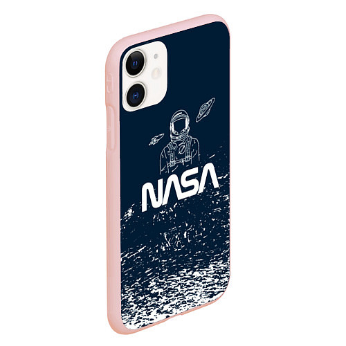 Чехол iPhone 11 матовый Nasa - белые брызги / 3D-Светло-розовый – фото 2