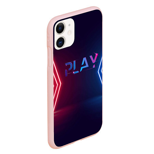 Чехол iPhone 11 матовый Play неоновые буквы и красно синие полосы / 3D-Светло-розовый – фото 2