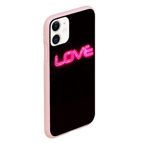 Чехол iPhone 11 матовый Love - неоновая надпись / 3D-Светло-розовый – фото 2