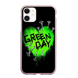 Чехол iPhone 11 матовый Green day heart nails, цвет: 3D-светло-розовый