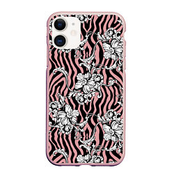 Чехол iPhone 11 матовый Floral pattern - vanguard, цвет: 3D-светло-розовый