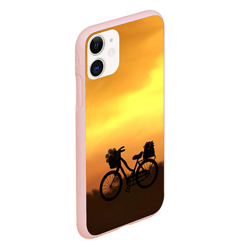 Чехол iPhone 11 матовый Велосипед на закате / 3D-Светло-розовый – фото 2