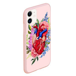 Чехол iPhone 11 матовый Цветочное сердце, цвет: 3D-светло-розовый — фото 2