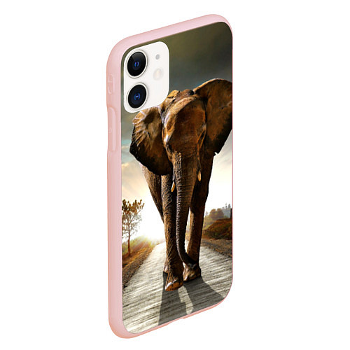 Чехол iPhone 11 матовый Дикий слон / 3D-Светло-розовый – фото 2