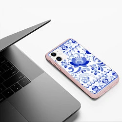 Чехол iPhone 11 матовый Гжель 2, цвет: 3D-светло-розовый — фото 2