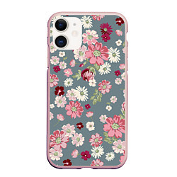 Чехол iPhone 11 матовый Цветочки, цвет: 3D-светло-розовый
