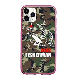Чехол iPhone 11 Pro матовый Best fisherman, цвет: 3D-малиновый