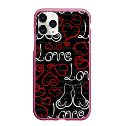 Чехол iPhone 11 Pro матовый Meow Love, цвет: 3D-малиновый