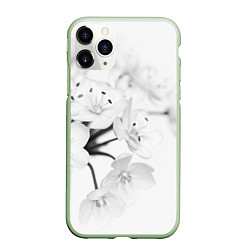 Чехол iPhone 11 Pro матовый Белая сакура, цвет: 3D-салатовый
