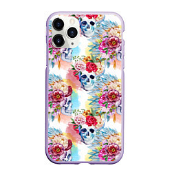 Чехол iPhone 11 Pro матовый Цветы и бабочки 5, цвет: 3D-светло-сиреневый