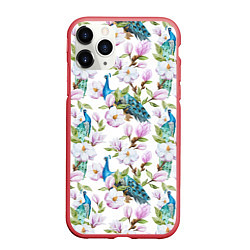 Чехол iPhone 11 Pro матовый Цветы и бабочки 6, цвет: 3D-красный